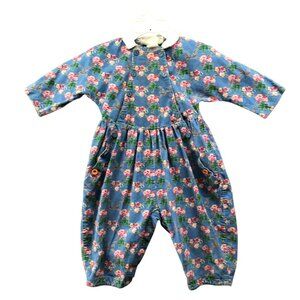 Vintage 90s Mousefeathers Girls 18M Corduroy Jumpsuit Floral Collared Barrel